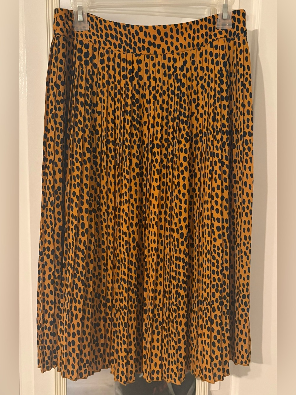 J. Crew Mustard Midi Skirt with Black Spot Print Cheetah-like Print